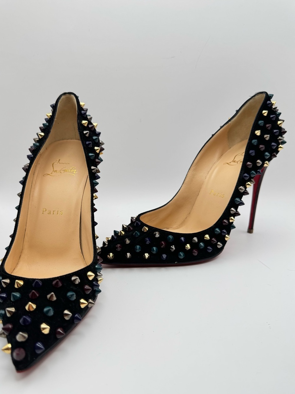 Christian Louboutin Pigalle Follies 100 Multicolor Spike Pumps 38.5 EU